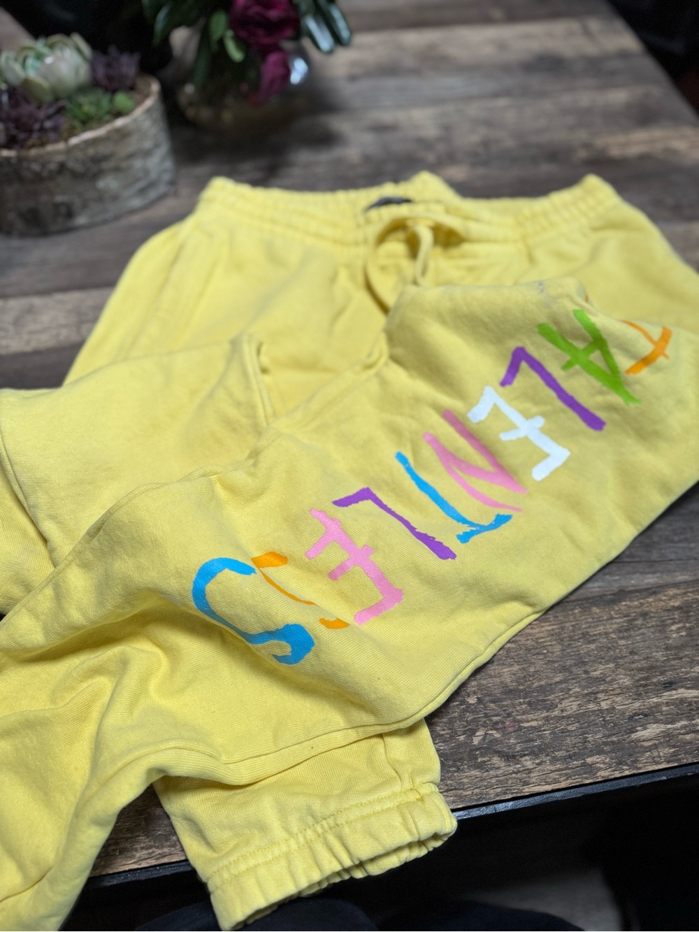 TALENTLESS Yellow Kids Sweatpants with Multicolor Lettering
